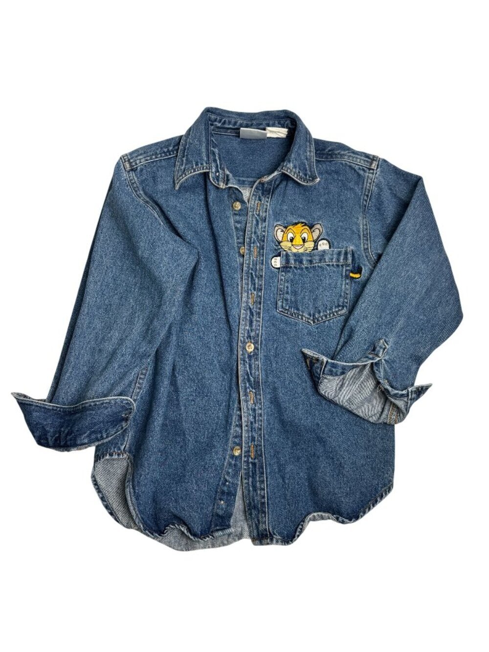Vintage MGM Grand Lion Habitat Youth Denim Button Up Shirt Size M 1997 RARE